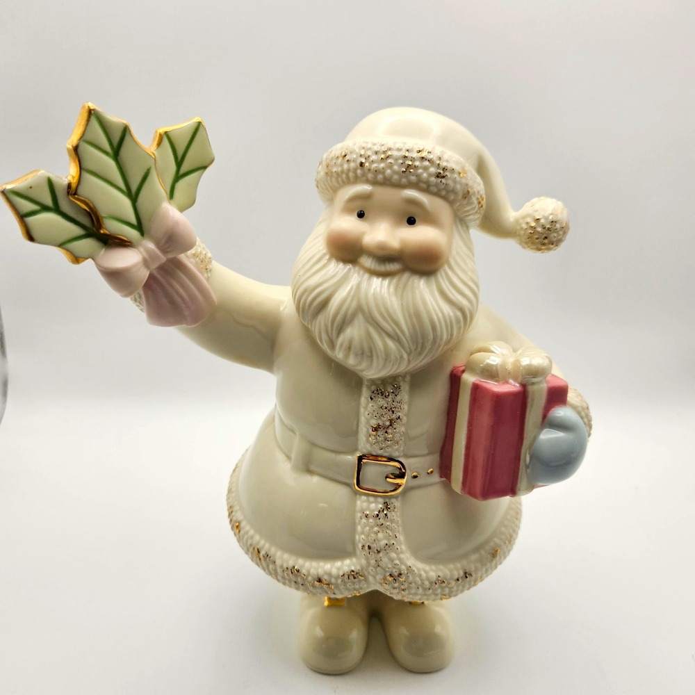 Lenox Santa Claus Porcelain Figurine Hand Painted White Coat Holly & Gift No box